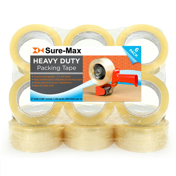 Sure-Max Premium Carton Packing Tape 1.8 mil 330 Feet - Clear 6 Rolls 110 Yards 